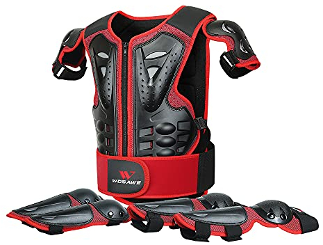 WOSAWE Kinder-Schutzkleidung mit Knieschoner Ellenbogenschoner Schutz Weste Motorrad Ganzkörperschutz Rüstung für Ski Snowboard Motocross Sport (MO467 Sets Rot)