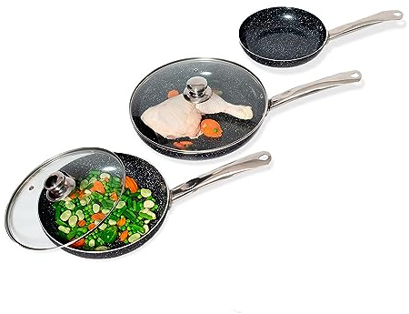 MAXELLPOWER sartenes antiadherentes, juego de 3 sartenes, sarten de 20-24-28 cm inducción, aptas para todo tipo de cocinas