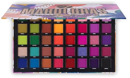 W7 | Mardi Gras Pressed Pigment Palette | 40 Colors: Pinks, Greens, Oranges, Reds, Yellows | Matte, Shimmer, Metallics | Rainbow, Pride, Festival Makeup | Vegan, Cruelty Free Makeup by W7 Cosmetics