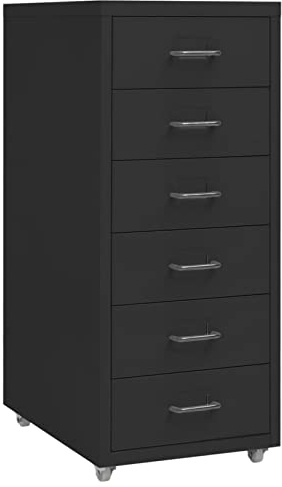 Keketa Filing Cabinet with 6 Drawers, Office Cabinet, Rolling Container, Drawer Cabinet, Metal Cabinet for Office, Living Room & Study, Black, 28 x 41 x 69 cm, Metal