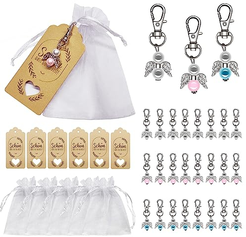Gigmeta 24 Stück Schutzengel Anhänger, Gastgeschenke Taufe Hochzeit mit Organza Tasche und Kraftpapier Anhänger, für Kommunion Gastgeschenke Konfirmation Taufe Geschenk Abschied
