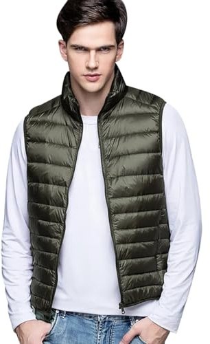 Chaleco Plumas Ligero Hombre Chaleco Acolchado Hombre Chalecos Acolchados Chaleco Guateado Hombre Chaleco Plumon Ultraligero Hombre Chaqueta Abrigo sin Mangas Hombre Chaleco Plumifero Hombre Verde 4XL