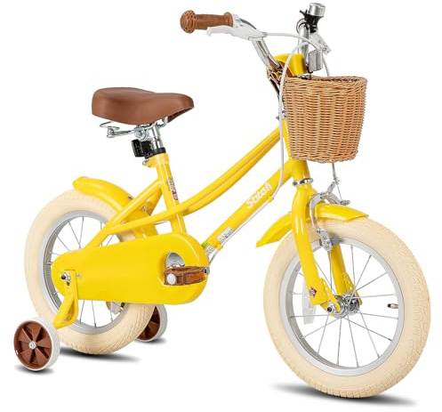 STITCH14 inch Kids Bike for 3-5 Years Girls, 14 Inch Girls Bike with Stabilisers & Basket,Yellow