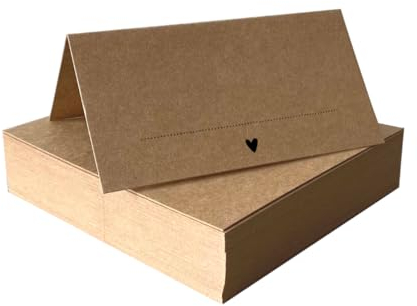 Tischkarten Kraftpapier braun mit Herz | 25, 50, 100 Stück | selbst beschriften | Namensschilder, Platzkarten | für Hochzeit, Geburtstag uvm (25)