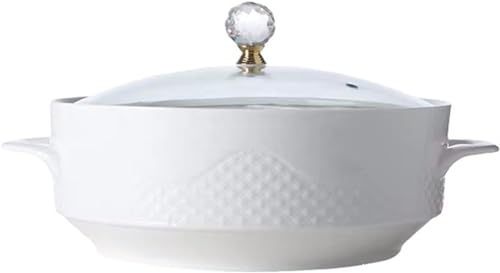 Ceramic Hot Pot,Ceramic Casserole, Ceramic Soup Tureen with Lid and Ladle, Creative Double Handles Serving Bowl, Elegant Tableware for Soups, Stews,1600ML