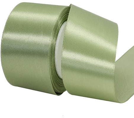 POPOYU Ruban de satin vert sauge de 50 mm de large, 23 m de long pour emballage cadeau, nœud, gâteau, artisanat, voiture, mariage, fête d'anniversaire, décoration de fête d'anniversaire
