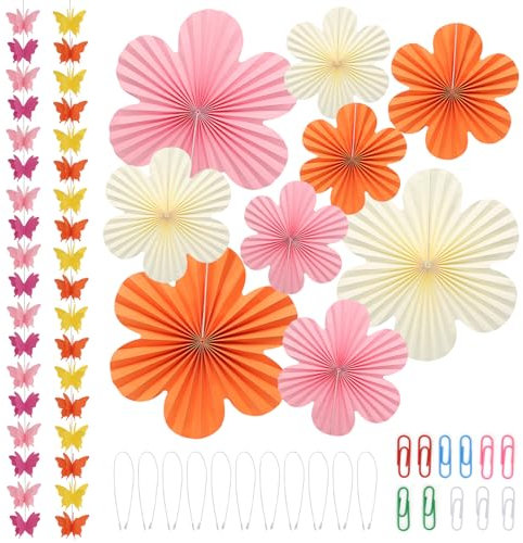 11 Stück Papier Fächer Papierblumen Dekoration, Papierblumen zum Aufhängen Orange Rosa Blumen Papier Blumen Geburtstag Deko für Hochzeit Geburtstag Tischdeko Abschlussfeier Frühling Sommer Deko