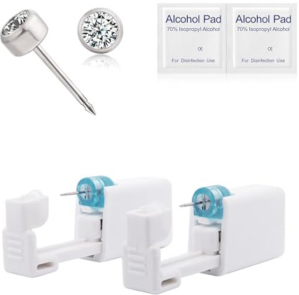 limerencia Ear Piercing Kit Titanium G23, Disposable Ear Piercing Gun Kit with F136 Medical Grade Titanium 4mm Cubic Zirconia Stud, At Home Self Ear Piercer Kit with Alcohol Pads (2PCS)