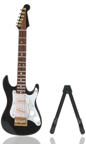 Jwthee Mini modello di chitarra, chitarra elettrica in miniatura in legno con supporto ornamento per strumento musicale replica chitarra da tavolo per la casa