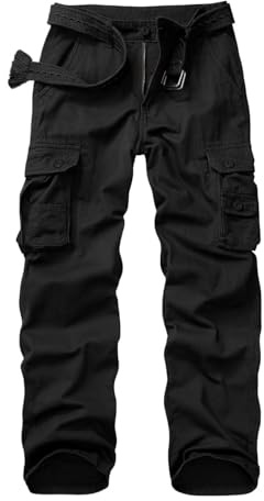 VATINNT Men's Cotton Work Trousers Straight Fit Casual Cargo Trousers Outdoor Camo Combat Pants with 8 Pockets No Belt J9918 Black 36