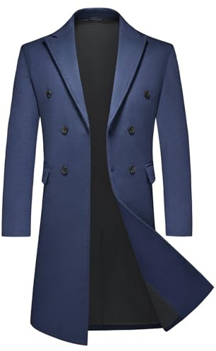 KUDMOL Manteau Homme en Laine Longue Hiver Chaud Trench-Coat Homme Épais Slim Fit Casual(Bleu Marin,S)