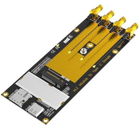 JMT Adaptador M.2 B Key 3G/4G/5G a USB-C USB 3.0 con ranura para tarjeta Nano SIM compatible con RM500Q RM500U GM800 SIM8200 (con antenas)