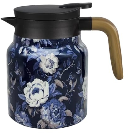 Tee Thermoskanne, 800ml, Teekanne mit Blumenmuster, Kaffeekanne Thermo aus Edelstahl 316 mit Abnehmbarem Teesieb und Deckel für Tee, Kaffee, Heißgetränke