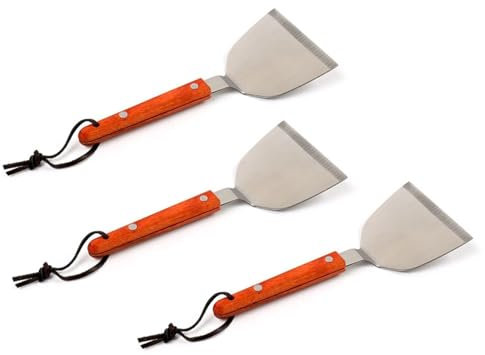 3 stycken stekspade av rostfritt stål | köttsvarvare med trähandtag | Steklyft – stekspade | grillspade | BBQ grillspatel | kökshjälp | hamburgare grillspade