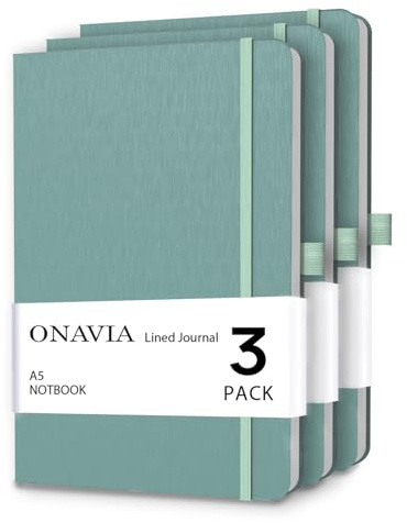 ONAVIA A5 Notebooks for Work, Lined Journal, 3 Pack, 160 Pages, Green