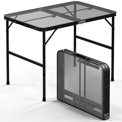 DULNICE Tavolo da campeggio pieghevole 90 x 60 cm, tavolo da campeggio leggero pieghevole con altezza regolabile, gambe da tavolo pieghevole multifunzione.