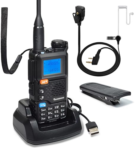 Quansheng UV5R Plus VHF UHF bärbar Walkie Talkie FM NOAA Tvåvägsradio för studio/utomhus/bil (med transparent röröronsnäcka)
