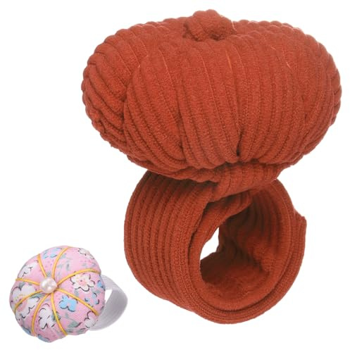 HARFINGTON Wrist Pin Cushions, Sewing Needle Pin Cushion Adjustable Strap with Elastic Strap Finger Ring Pincushions Fit All Wrist Sizes for Sewing Quilting Needlework DIY Crafts, Maroon/Pink