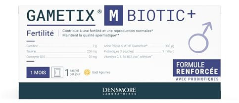 Densmore - GAMETIX M BIOTIC+ Formule avec Probiotiques - Fertilité Masculine - Carnitine, Coenzyme Q10, Zinc, Vitamines - Complément Alimentaire Homme - 30 Sachets - 1 Mois - Fabriqué en France