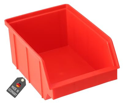 Lantelme Scatola impilabile in plastica, 150 mm x 210 mm x 100 mm, colore rosso, prodotto in Germania, scatola di conservazione per officina, magazzino, garage, scatola di smistamento per viti, chiodi
