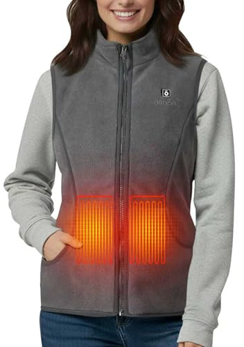 UNBON Gilet Chauffant Femme avec Batterie Incluse USB 10000mAh, Veste Chauffante Femme avec 3 Températures 6 Zones Chauffage, Veste Polaire Chauffante sans Manche, Gilet Chauffant Électrique Gris S