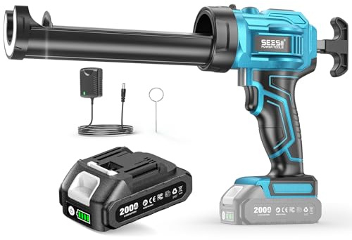 SEESII Pistola per Silicone a Batteria, 21V Pistola per Silicone Elettrica e Adesivi per Cartucce da 10oz/300ml con Batteria da 2.0Ah e Caricabatterie, 4 Velocità (300ml)
