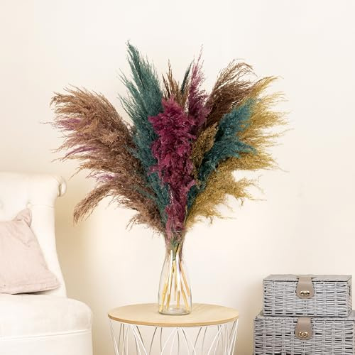 Marco Paul 12 Pcs Natural Dried Artificial Pampas Grass - 60cm Tall Feather Flowers Artificial Fluffy Dried Flowers for Home Vases, Wedding Arrangments, DIY Crafts