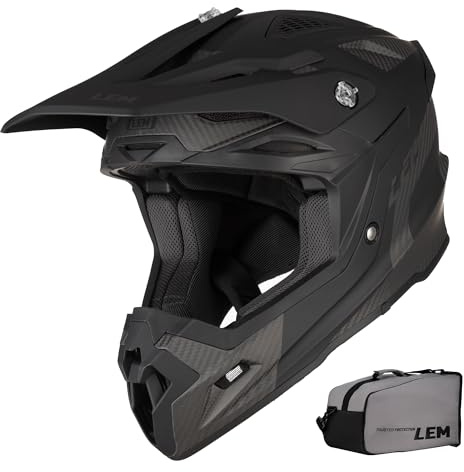 LEM Mountain Bike Helmet Full Face, Dirt Bike Helmet for Men & Women, Comfort Cycling Helmet Racing Carbon Fiber Lightweight, Impact Resistant, Ventilated, Adjustable Visor (Black Medium) MF07 Tirple