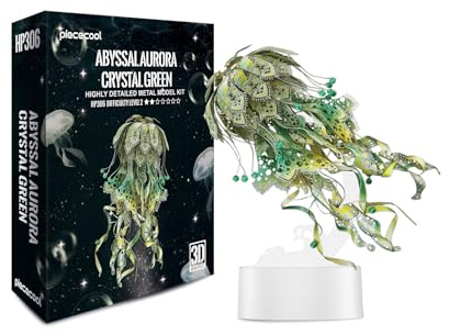 Piececool Puzzle 3D in metallo, lampada a medusa, kit per adulti, puzzle in metallo per adulti, puzzle 3D in acciaio inox 430, 61 pezzi (verde, verde)
