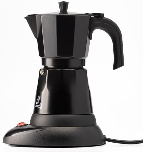 Wynwood Cafetera Italiana Eléctrica Polaris 6 Tazas 300ml 480W Base Giratoria 360° Moka De Aluminio Con Autoapagado Sistema Seguridad Certificaciones CE Para Café Intenso Tradicional