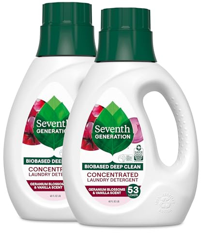 Seventh Generation Concentrated Laundry Detergent, Geranium Blossom & Vanilla, 40 oz, Pack of 2 (106 Loads), 40 Fl Oz (Pack of 2)