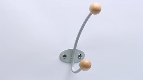 SIRO Kleiderhaken Unterschleißheim, Schlicht, Stahl - Holz silbergrau metallic pulverbeschichtet ahorn natur lackiert, 136 mm x 65 mm x 50 mm, LA 32 mm, 1293/PB19HZ34