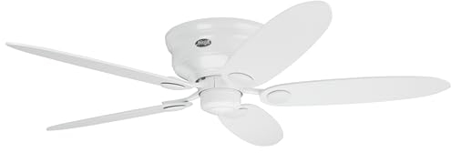 HUNTER FAN Ceiling Fan Low Profile 132 cm Indoor, and Pull Chain, White, 4 Reversible Blades White and Maple Ideal for Summer or Winter, Model 24377