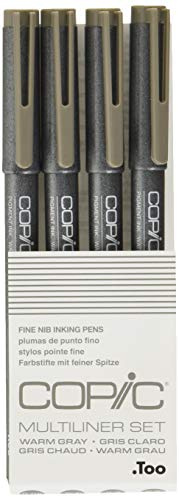 COPIC Multiliner Set, Warm Gray, 4 Fineliner in verschiedenen Strichstärken, Zeichen Stifte mit einer feinen Spitze und wasserbeständiger Pigmenttinte