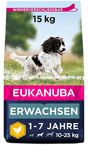 Eukanuba Hundefutter mit frischem Huhn für mittelgroße Rassen, Premium Trockenfutter für ausgewachsene Hunde, 15 kg
