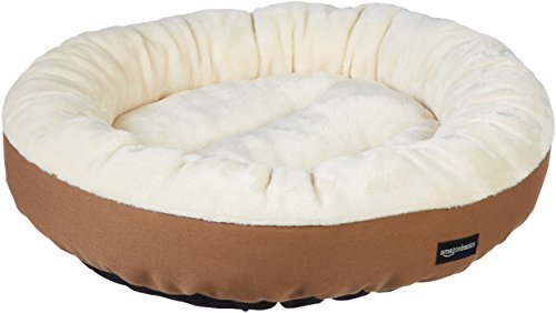 Amazon Basics Rundes Polsterbett für Haustiere, für Hunde oder Katzen, mit Flanelloberseite, 50 x 50,8 x 15,2 cm, braun und elfenbeinfarben