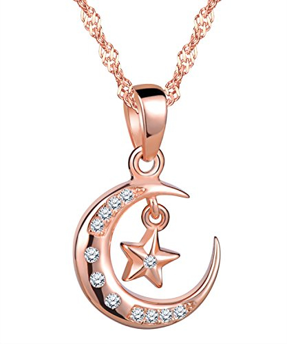 Unendlich U Elegant Mond Stern Damen Mädchen Halskette 925 Sterling Silber Zirkonia Anhänger Kette mit Anhänger, Rosegold