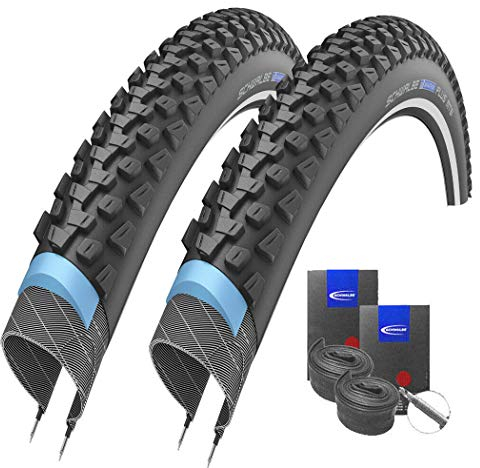 Set: 2 x Schwalbe Marathon Plus MTB Reflex Pannenschutz Reifen 26x2.25 + Schwalbe SCHLÄUCHE Rennradventil