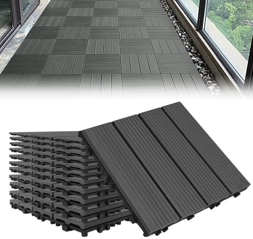 Froadp 30x30cm Pavimento per esterno, Piastrelle in Plastica Composita WPC, Pavimentazione in Plastica-legno all'aperto, Sistema di Grata Plug-in per Balcone Terrazza Giardino(22 pcs, Antracite)