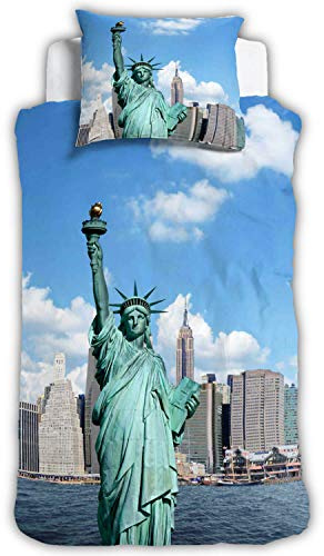 ESPiCO Bettwäsche Sleep and Dream New York Freiheitsstatue Amerika Skyline Empire State Building Liberty Renforcé, Größe:135 cm x 200 cm