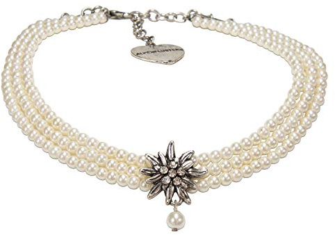 Alpenflüstern Trachten-Perlen-Kropfkette Strass-Edelweiß - nostalgische Trachtenkette, eleganter Damen-Trachtenschmuck, Dirndlkette Creme-weiß DHK269