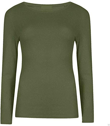 21Fashion Haut à manches longues uni et basique pour enfants - T-shirt pour filles et garçons, kaki, 52-54