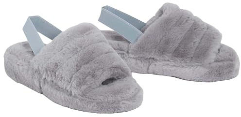 shelikes Womens Sliders Ladies Fluffy Faux Fur Peep Toe Warm Winter Slipper