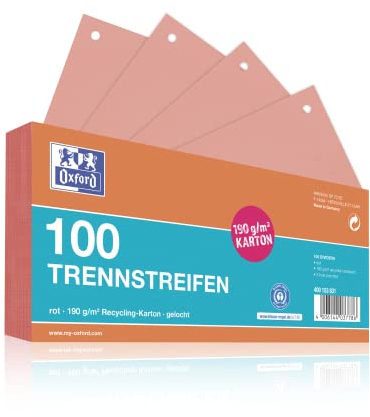 Oxford Trennstreifen, aus Karton, gelocht, 190 g/m², rot, 100 Stück