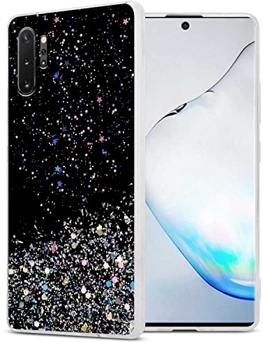 Cadorabo Hülle kompatibel mit Samsung Galaxy Note 10 Plus Rundumschutz TPU Silikon Case Mädchen Glitzer Strass Design Slim Kratzfest Weiche Bling Schutzhülle für Galaxy Note 10 Plus in Schwarz