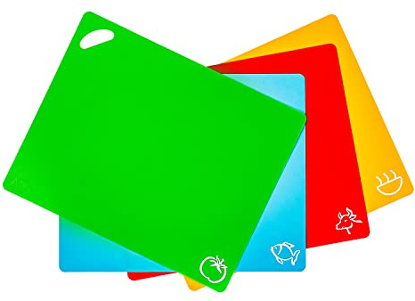 Axer Set Taglieri Plastica Cucina - 4 Pezzi Tagliere da Cucina Professionale Grande - Tagliere Flessibile - Set di Taglieri Colorati da Cucina