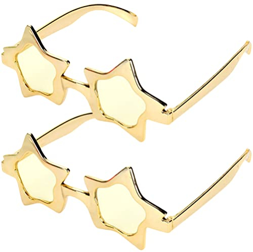 TOYANDONA 2 Stücke Stern Partybrille Sterne Brille Spaßbrille Neuheit Lustig Brille Party Sonnenbrille Cosplay Kostüm Zubehör für Geburtstag Hochzeit Valentinstag Party Favors Gold