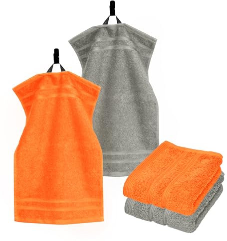 Lashuma Gästehandtücher Set 30x50 cm, London Gesichtshandtücher Set 4 Stück Orange - Grau