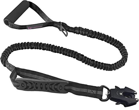 Taktische Hundeleine ohne Ziehen für Stoßdämpfung mit drehbarem Froschclip, elastische Bungee-Hundeleine mit 2 Kontrollgriffen, reflektierend, stoßdämpfend, Trainingsleine für große Hunde (schwarz)