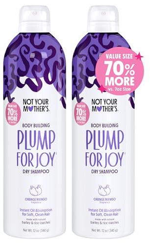 Not Your Mother's Value Size Plump for Joy Jumbo Dry Shampoo (2-Pack) - 12 oz Each - 70% More to Instantly Absorb Oil and Build Body - Orange Mango - For All Hair Types